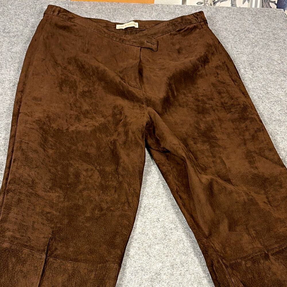 Lord & Taylor Brown Suede Leather Straight Leg Pants Size 16 90s minimalist